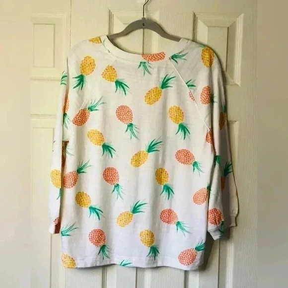 LOFT Women's Pineapple Print White Sweatshirt 100% Cotton Long Sleeves Size M - Picture 4 of 6